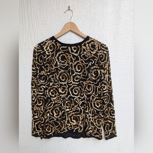 Vintage AJ Bari 100% Silk Beaded Sequined Top Party Cocktail Mardi Gras Size 4
